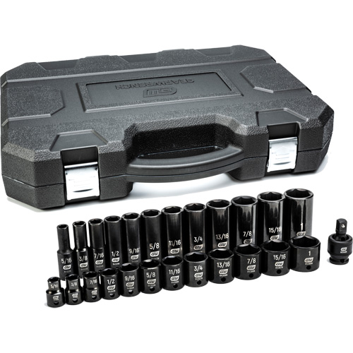 Jeu de douilles SAE &agrave; 6 pans, 25 Mcx, Chocs, Prise de 3/8", Profond Meunier Outillage Industriel