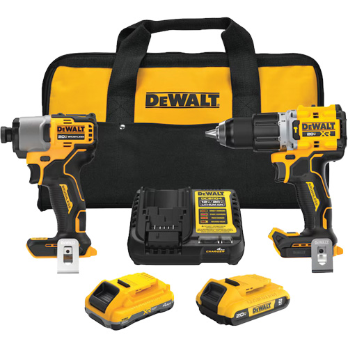 XR Brushless Cordless Premium Drill Driver Kit with 4 Ah POWERSTACK Battery and 2 Ah Battery, 20 V Meunier Outillage Industriel
