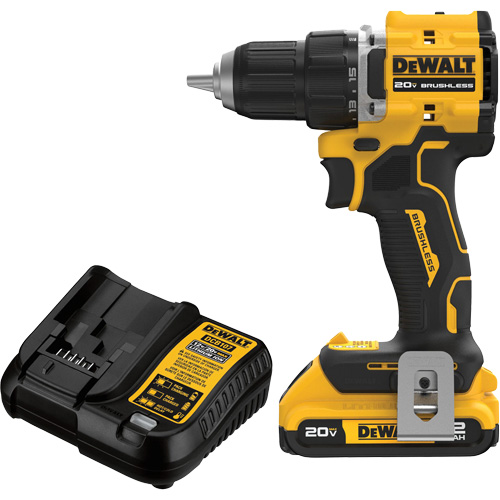ATOMIC COMPACT SERIES Brushless Cordless Drill/Driver Kit, Lithium-Ion, 20 V, 1/2" Chuck Meunier Outillage Industriel