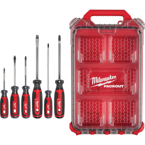 Ensemble de tournevis &agrave; prise coussin&eacute;e avec organisateur compact &agrave; profil bas PACKOUT, 6 m Meunier Outillage Industriel