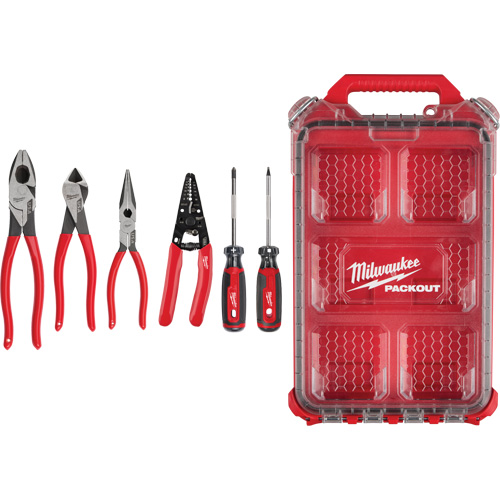 Ensemble de pinces &agrave; prise gain&eacute;e, pince &agrave; d&eacute;nuder et tournevis &agrave; prise coussin&eacute;e avec organisateur PACKOUT Meunier Outillage Industriel