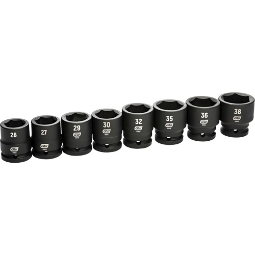 Jeu de douilles m&eacute;triques &agrave; 6 pans, 8 Mcx, Chocs, Prise de 3/4" Meunier Outillage Industriel