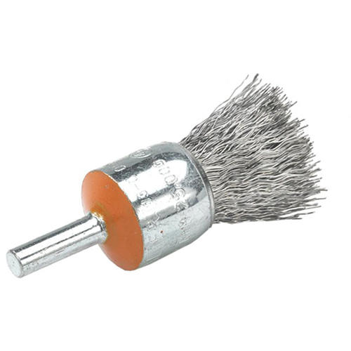 Mounted End Brush with Crimped Wires, 3/4", 0.014" Fill, 1/4" Shank Meunier Outillage Industriel