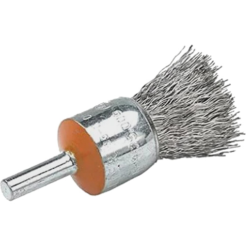 Mounted End Brush with Crimped Wires, 1/2", 0.02" Fill, 1/4" Shank Meunier Outillage Industriel
