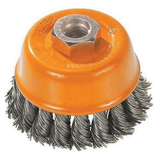 Brosse &agrave; fils nou&eacute;s torsad&eacute;s, 3" dia. x M10x1,25 arbre Meunier Outillage Industriel