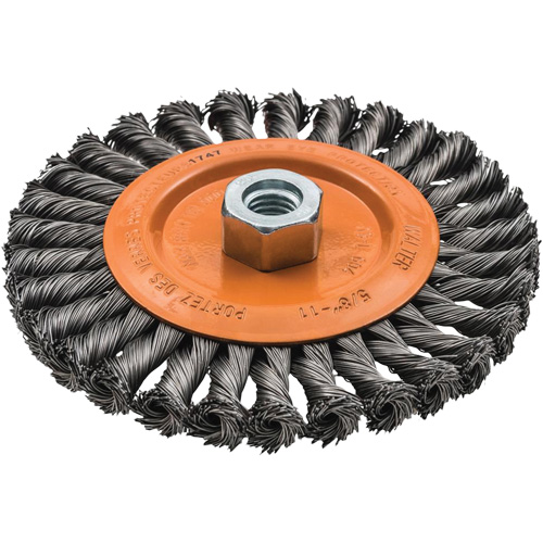 Brosse rotative &agrave; fils nou&eacute;s large, Arbre 5/8"-11, Acier Meunier Outillage Industriel