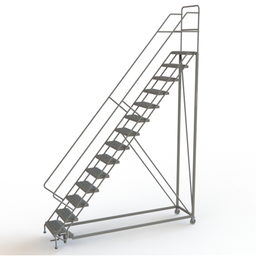 Safety Slope Rolling Ladder, 14 Steps, Serrated, 50° Incline, 140" High Meunier Outillage Industriel