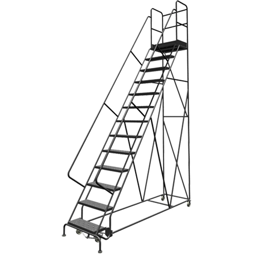 Deep Top Step Rolling Ladder, 13 Steps, 24" Step Width, 130" Platform Height, Steel Meunier Outillage Industriel