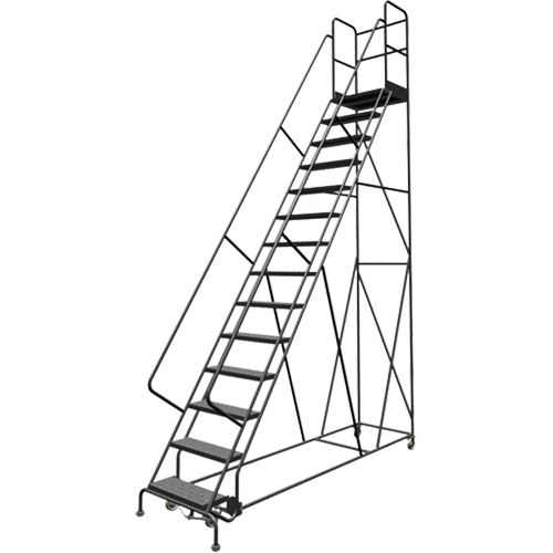 Deep Top Step Rolling Ladder, 14 Steps, 24" Step Width, 140" Platform Height, Steel Meunier Outillage Industriel