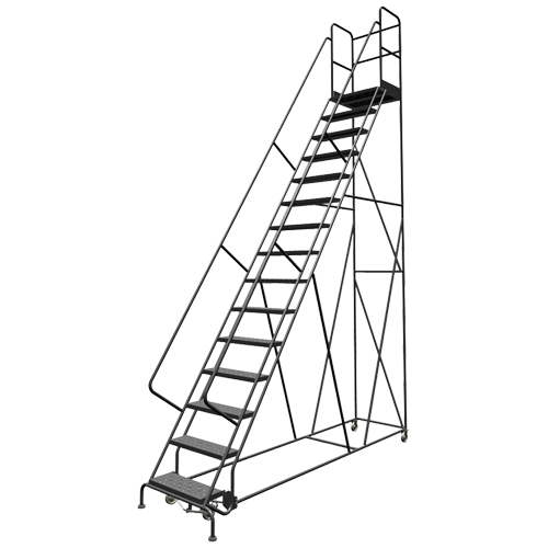 Deep Top Step Rolling Ladder, 16 Steps, 24" Step Width, 160" Platform Height, Steel Meunier Outillage Industriel