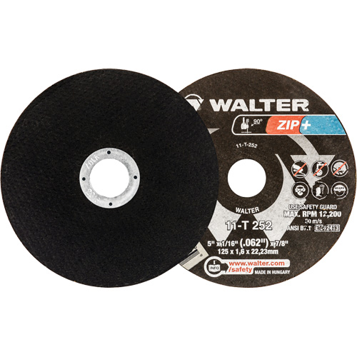 Zip+ Right Angle Grinder Reinforced Cut-Off Wheels, 5" x 1/16", 7/8" Arbor, Type 1, Zirconia Alumina, 12200 RPM Meunier Outillage Industriel