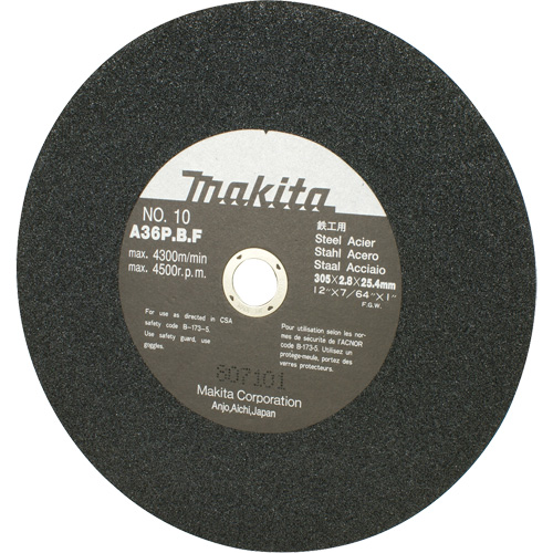 Meule abrasive pour scies &agrave; tronçonner et meuleuses dangle, 12" x 7/64", Arbre de 1", 4500 Tr/min Meunier Outillage Industriel