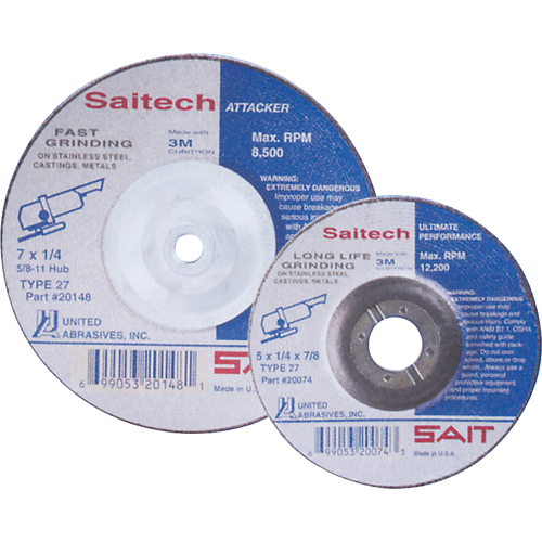 Saitech Ultimate Performance Grinding Wheel, 4" x 1/4", 3/8" Arbor, Aluminum Oxide, Type 27 Meunier Outillage Industriel