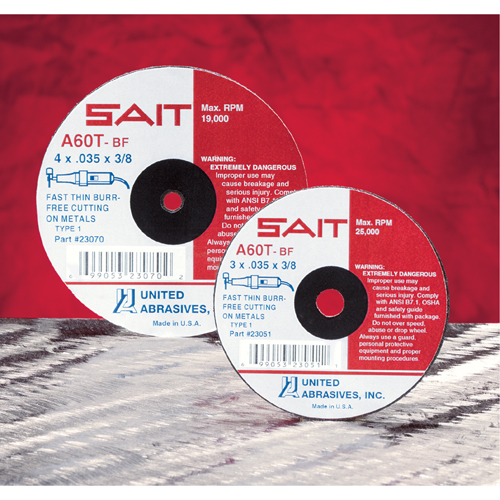 Cut-Off Wheel, 5" x 0.045", 7/8" Arbor, Type 27, Aluminum Oxide/Ceramic, 12200 RPM Meunier Outillage Industriel