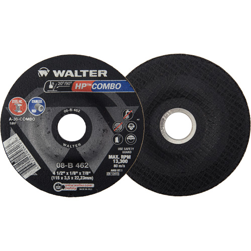 HP Combo Depressed Center Combination Wheel, 4-1/2" x 1/8", 7/8" Arbor, Type 27 Meunier Outillage Industriel