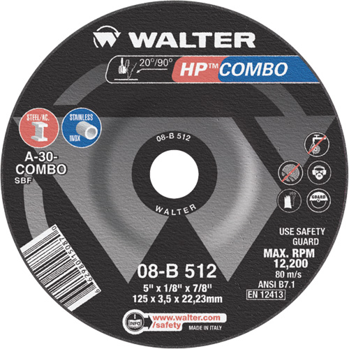 HP Combo Depressed Center Combination Wheel, 5" x 1/8", 7/8" Arbor, Type 27 Meunier Outillage Industriel