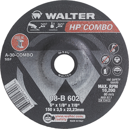 HP Combo Depressed Center Combination Wheel, 6" x 1/8", 7/8" Arbor, Type 27 Meunier Outillage Industriel
