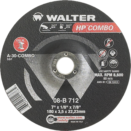 HP Combo Depressed Center Combination Wheel, 7" x 1/8", 7/8" Arbor, Type 27 Meunier Outillage Industriel