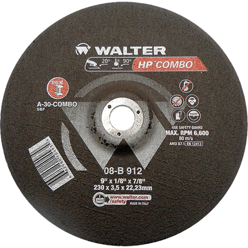 HP Combo Depressed Center Combination Wheel, 9" x 1/8", 7/8" Arbor, Type 27 Meunier Outillage Industriel