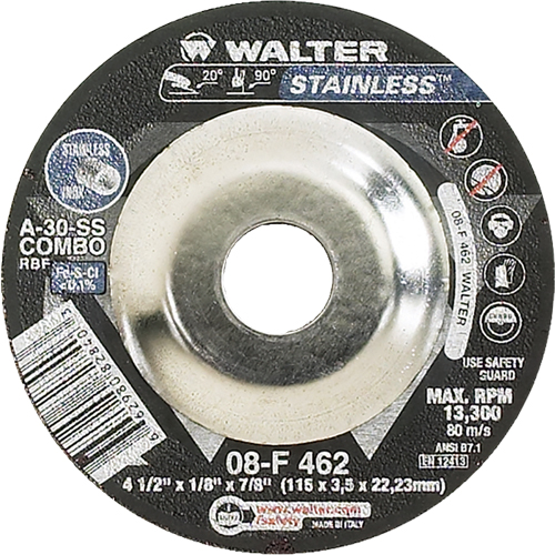 Depressed Centre Grinding Wheels - Stainless Type 27, 4-1/2" x 1/8", 7/8" Arbor, Type 27 Meunier Outillage Industriel