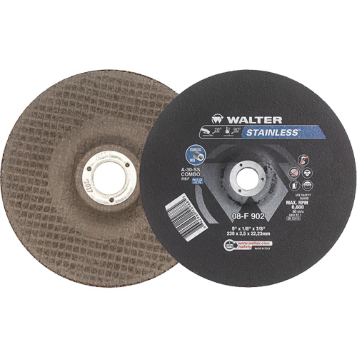 Stainless Steel Depressed Centre Grinding Wheels, 9" x 1/8", 7/8" Arbor, Type 27 Meunier Outillage Industriel