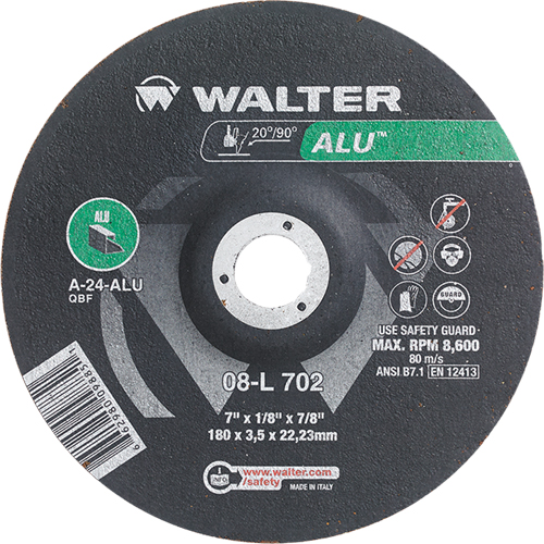Depressed Centre Grinding Wheels - Aluminium Type 27, 7" x 1/8", 7/8" Arbor, Type 27 Meunier Outillage Industriel