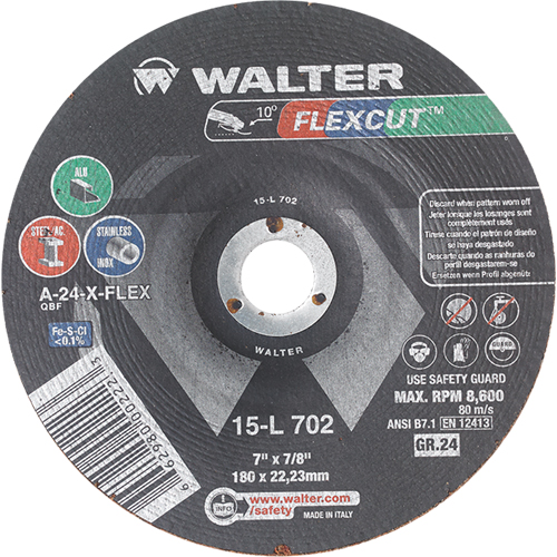 Flexcut Depressed Centre Grinding Wheels, 7", 24 Grit, Aluminum Oxide, 7/8", 8600 RPM, Type 29 Meunier Outillage Industriel
