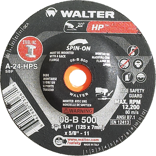 Meule HP vissable, 5" x 1/4", Arbre de 5/8"-11, Type 27S Meunier Outillage Industriel
