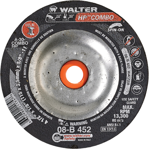 HP Combo Spin-On Combination Wheel, 4-1/2" x 1/8", 5/8"-11 Arbor, Type 27S Meunier Outillage Industriel