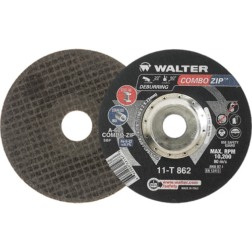 Right Angle Grinder Reinforced Cut-Off Wheels - Combo Zip, 6" x 5/64", 7/8" Arbor, Type 27 Meunier Outillage Industriel