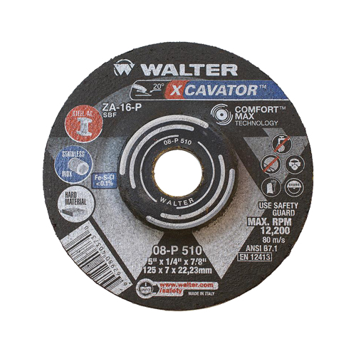XCAVATOR Grinding Wheel, 5" x 1/4", 7/8"/5/8"-11 Arbor, Zirconium, Type 27 Meunier Outillage Industriel