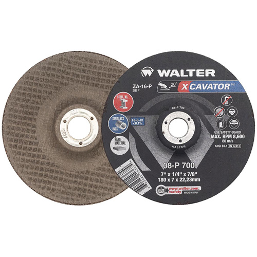 XCAVATOR Grinding Wheel, 7" x 1/4", 7/8" Arbor, Zirconium, Type 27 Meunier Outillage Industriel