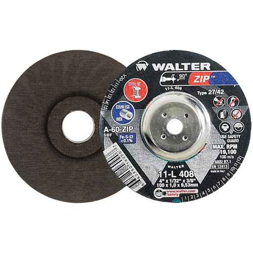 Zip Cutting and Grinding Wheel, 4" x 1/32", 3/8" Arbor, Type 27, 60 Grit, Aluminum Oxide Meunier Outillage Industriel