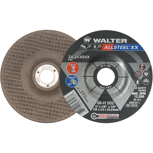 Meules &agrave; moyeu d&eacute;port&eacute; ALLSTEEL XX, 5" x 1/8", Arbre de 7/8", Type 27, Alumine de zirconium, 12 200 Tr/min Meunier Outillage Industriel