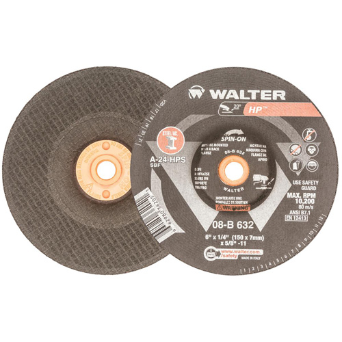 Disque de meulage et tronçonnage HP, 6" x 1/8", Arbre 5/8"-11, Oxyde d'aluminium, Type 27 Meunier Outillage Industriel