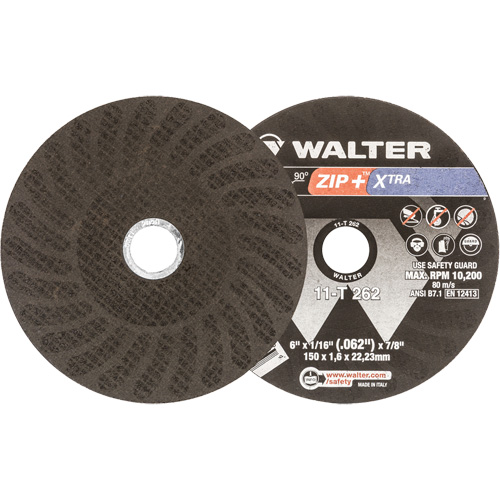 Zip+ Right Angle Grinder Reinforced Cut-Off Wheel, 6" x 1/16", 7/8" Arbor, Type 1, Aluminum Oxide, 10200 RPM Meunier Outillage Industriel