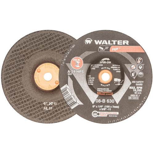 Disque de meulage et tronçonnage HP, 6" x 1/4", Arbre 5/8"-11, Oxyde d'aluminium, Type 27 Meunier Outillage Industriel