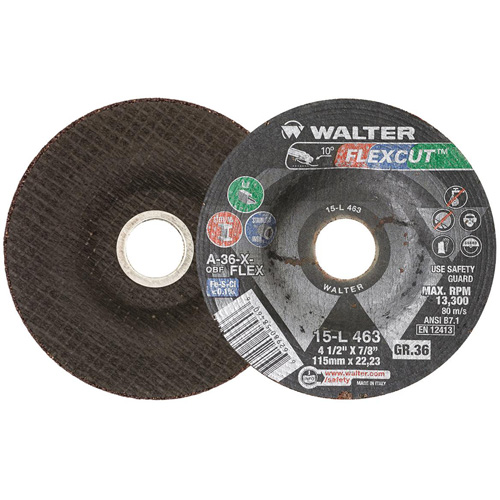 Meule FLEXCUT, 4-1/2", 36 Grain, Oxyde d'aluminium, 7/8", 13 300 Tr/min, Type 29 Meunier Outillage Industriel