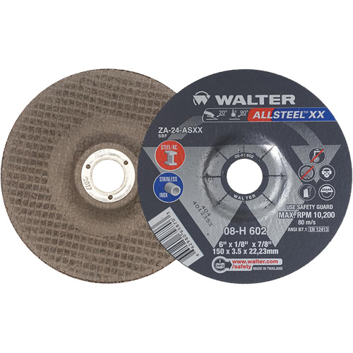 Meules &agrave; moyeu d&eacute;port&eacute; ALLSTEEL XX, 6" x 1/8", Arbre de 7/8", Type 27, Alumine de zirconium, 10 200 Tr/min Meunier Outillage Industriel
