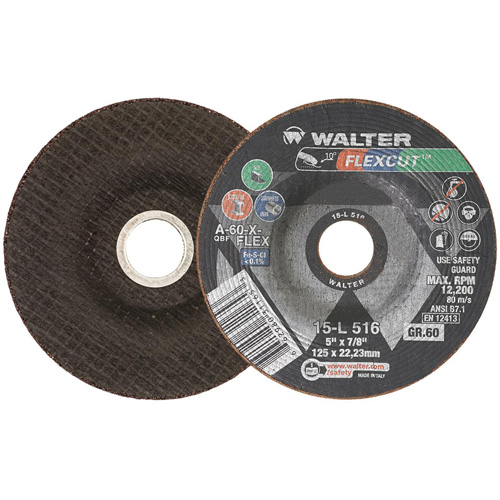 Meule FLEXCUT, 5", 60 Grain, Oxyde d'aluminium, 7/8", 12 200 Tr/min, Type 29 Meunier Outillage Industriel