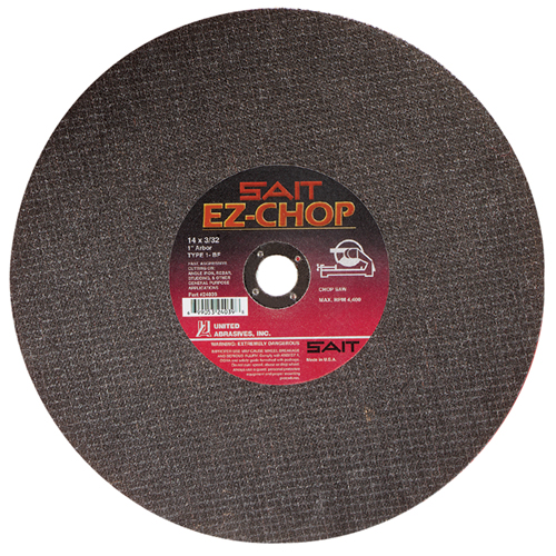 EZ-Chop&reg; Chop Saw Wheel, 14" x 3/32", 1" Arbor, Type 1, Aluminum Oxide, 4400 RPM Meunier Outillage Industriel