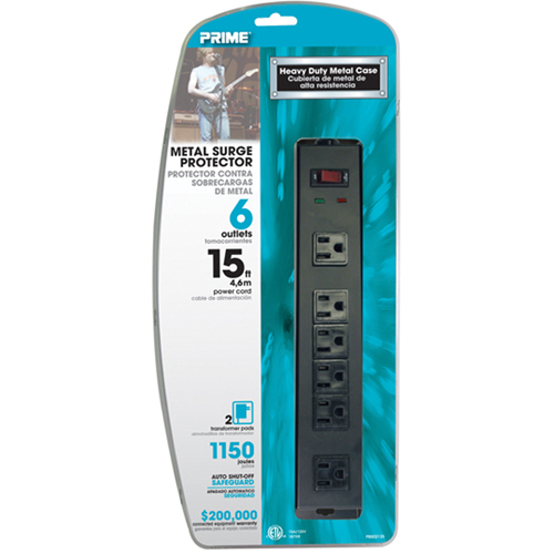 Surge Protector, 6 Outlets, 1150 J, 1875 W, 15' Cord Meunier Outillage Industriel