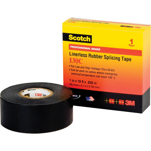 Rubans isolants en caoutchouc sans doublure Scotch 130C, 25,4 mm (1") x 9,14 m (30'), Noir Meunier Outillage Industriel