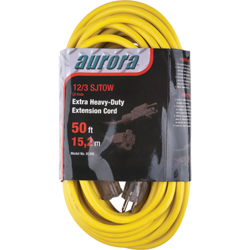 Vinyl Extension Cord with Light Indicator, Outdoor, SJTOW, 12/3 AWG, 15 A, 50' Meunier Outillage Industriel
