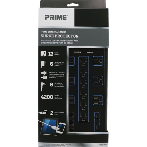 USB Charging Surge Protectors, 12 Outlets, 4200 J, 1875 W, 6' Cord Meunier Outillage Industriel