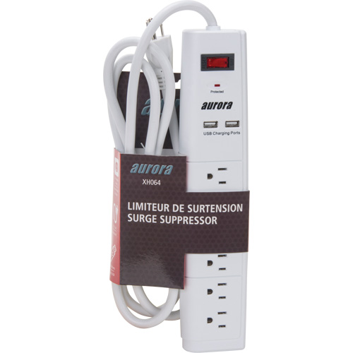 Limiteur de surtension avec chargeur USB, 6 Prises, 1200 J, 1875 W, Cordon 6' Meunier Outillage Industriel