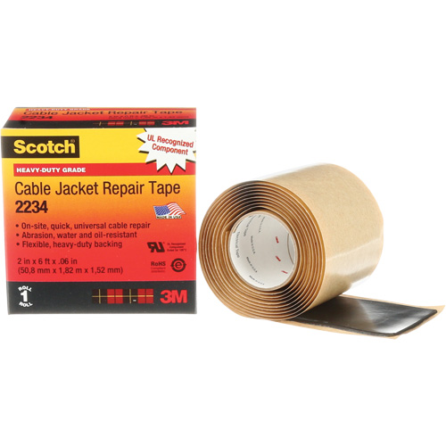 Scotch&reg; Cable Jacket Repair Tape, 51 mm (2") x 1.8 m (6'), Black, 60 mils Meunier Outillage Industriel