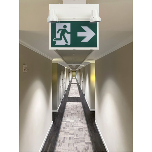 Running Man Sign with Security Lights, LED, Battery Operated/Hardwired, 12-1/10" L x 11" W, Pictogram Meunier Outillage Industriel