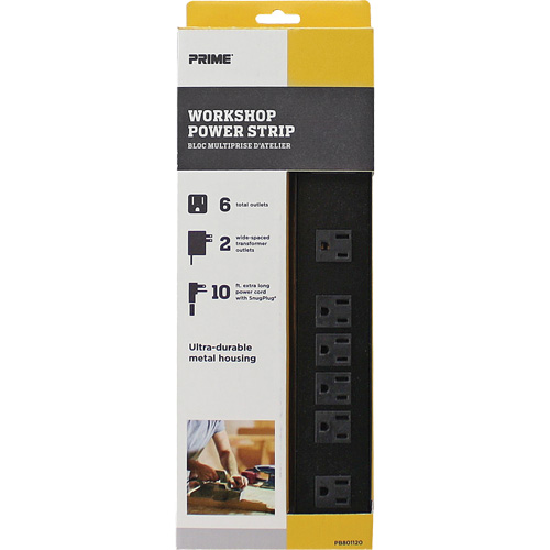 Metal Workshop Power Strip, 6 Outlet(s), 10', 15 A, 1875 W, 125 V Meunier Outillage Industriel