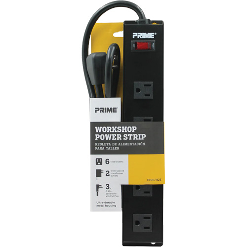 Metal Workshop Power Strip, 6 Outlet(s), 3', 15 A, 1875 W, 125 V Meunier Outillage Industriel